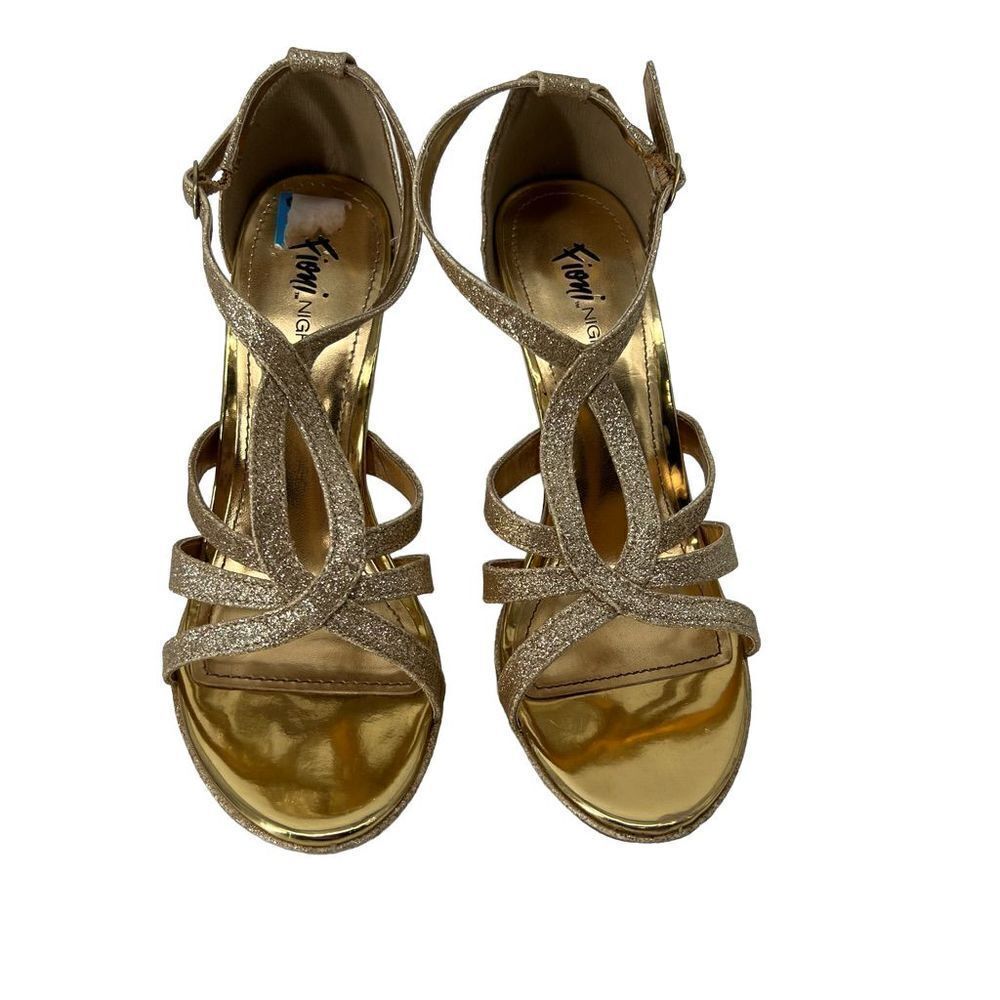 Fioni Night Gold Glitter Strappy Heels‎ Womens 7.5